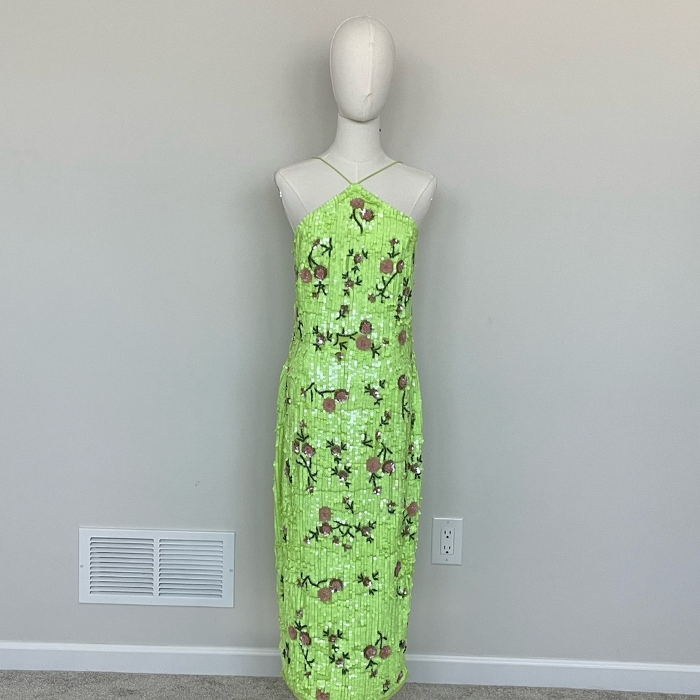 River Island Lime Green Floral Midi Dress